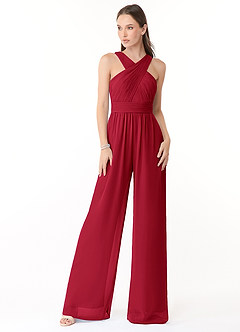 Azazie Berdie Bridesmaid Dresses Scarlet Halter Chiffon Jumpsuit image1