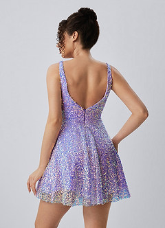 Manon Purple V-Neck Iridescent Sequin Skater Mini Dress image6