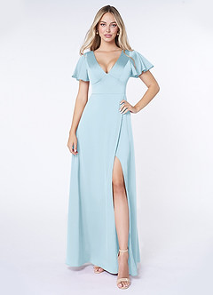 Azazie Lani Brautjungfernkleider A-Linie Volantärmel Stretch-Satin Kleid Himmelblau image1