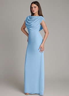 Azazie Hadley Bridesmaid Dresses Powder Blue Mermaid Pleated Chiffon Dress image9