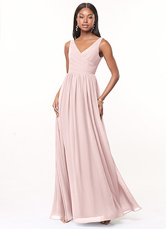 Azazie Keyla Bridesmaid Dresses Blushing Pink A-Line V-Neck Pleated Chiffon Dress image1