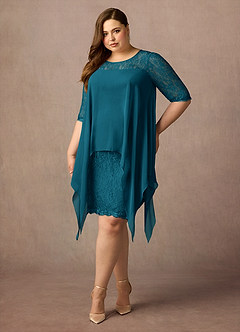 Azazie Flo Mother of the Bride Dresses Ink Blue A-Line Lace Chiffon Dress image6