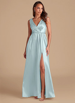 Azazie Tanicia Bridesmaid Dresses Mist A-Line Pleated Metallic Satin Dress image1