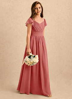 Azazie Taylor Girls Formal Flower Girl Dresses Antique Rose A-Line Sweetheart Neckline Chiffon Dress image3