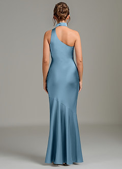 Azazie Jalissa Robes de demoiselle d'honneur Robe Sirène en Satin extensible Asymétrique Acier Bleuté image6