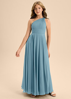 Azazie Charlize Junior Abito A-Line in Chiffon Plissettato Blu Lunatico image3