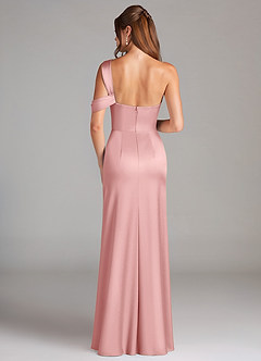 Azazie Wynter Vestidos de damas de honor Vestido de Rosa Empolvado de Satén Elástico de Corte Recto con Hombro unilateral image2