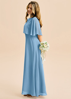 Azazie Maris Junior Abito A-Line in Chiffon Blu Acciaio image3