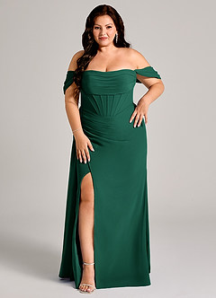 Azazie Amyra Robes de demoiselle d'honneur Robe Fourreau Convertible en Mousseline de soie Épaule décolletée émeraude image13