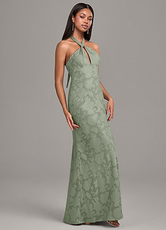 Azazie Ailany Bridesmaid Dresses Agave A-Line Pleated Floral Burnout Dress image6