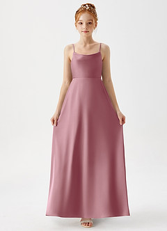 Azazie Shale Junior Vintage Mauve A-Line Stretch Satin Dress image3