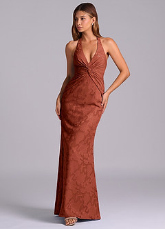 Azazie Valerie Jurken voor bruidsmeisjes Jurk van Bloemen Burn-out met Zeemeermin Geplooid Terracotta image4