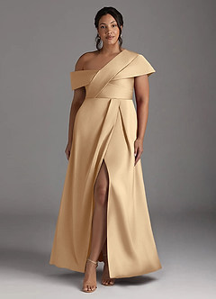 Azazie Milton Mother of the Bride Dresses Champagne A-Line Pleated Stretch Satin Dress image9