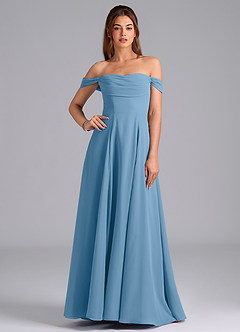 Azazie Almina Vestidos de damas de honor Vestido de Azul Acero de Gasa de Corte en A Convertible con Vestidos sin tirantes image1