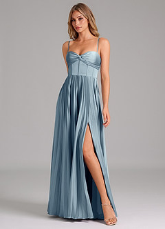 Azazie Akiko Bridesmaid Dresses Dusty Blue A-Line Sweetheart Neckline Stretch Satin Dress image4