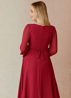 Azazie Leonia Bridesmaid Dresses Scarlet A-Line Long Sleeve Chiffon Dress image7