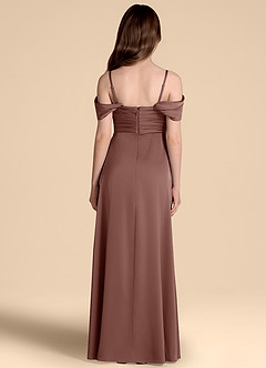 Azazie Kaitlynn Junior Jurk van Stretch Satijn met A-Lijn Off the Shoulder Espresso image2