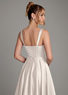 Azazie Azaria Vestidos de damas de honor Vestido Alabastro Blanco de Satén Elástico de Línea A con Corsé image2