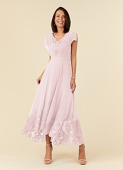 Azazie Palana Mother of the Bride Dresses Blushing Pink A-Line Lace Chiffon Dress image1