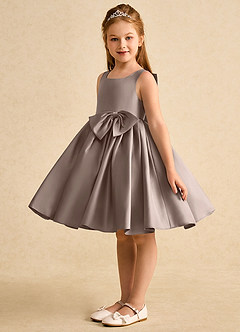 Azazie Jessie Flower Girl Dresses Taupe A-Line Bow Matte Satin Dress image6