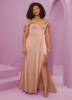 Barbie ♥ Azazie Brautjungfernkleider A-Linie Schulterfrei Stretch-Satin Kleid Roségold image8