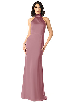 Azazie x Delaney Bridesmaid Dresses Vintage Mauve Sheath High Neck Stretch Satin Dress image1