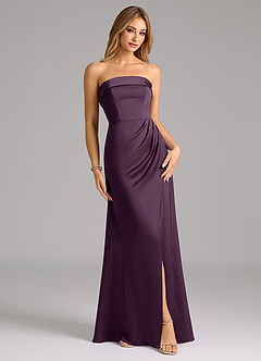 Azazie Aretha Robes de demoiselle d'honneur Robe Trapèze Convertible en Satin extensible Sans bretelle Prune image1