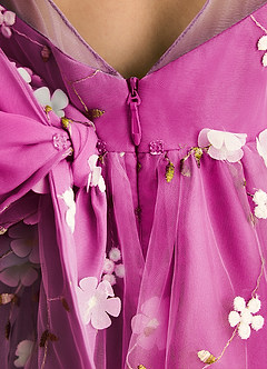Azazie Elowen Abiti da Ragazza di Fiori Abito A-Line in Pizzo Scollo a Cuore Fucsia image7