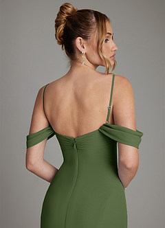 Azazie Karmela Bridesmaid Dresses Olive A-Line Off the Shoulder Chiffon Dress image6
