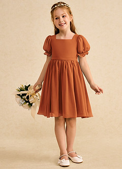 Azazie Jolie Flower Girl Dresses Cinnamon A-Line with Sleeves Chiffon Dress image4