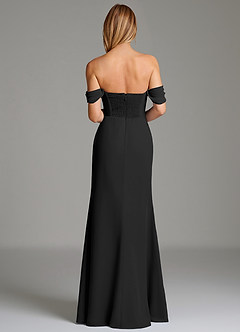 Azazie Riley Robes de demoiselle d'honneur Robe Fourreau Convertible en Mousseline de soie Épaule décolletée Noir image3