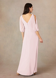 Azazie Bronwyn Mother of the Bride Dresses Blushing Pink A-Line V-Neck Ruched Chiffon Dress image4