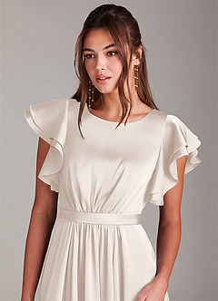 Azazie Daphne Modest Bridesmaid Dresses A-Line Ruched Stretch Satin Floor-Length Dress image5