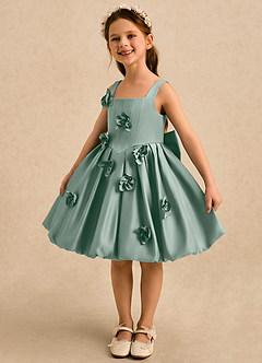 Azazie Lillian vestidos de niña de las flores Vestido Salvia Plateada de Satin Mate de Vestido de princesa con Plisado image1