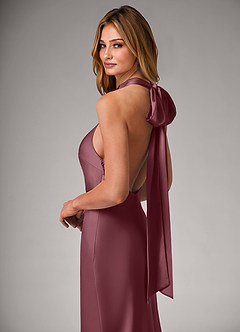 Azazie Velli Robes de demoiselle d'honneur Robe Sirène en Satin extensible Col haut Rose Du Désert image6