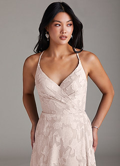Azazie Davis Bridesmaid Dresses Blushing Pink A-Line Pleated Floral Burnout Dress image5