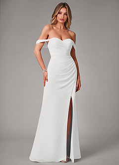 Azazie Haisley Robes de demoiselle d'honneur Robe Fourreau Convertible en Mousseline de soie Épaule décolletée Blanc image3