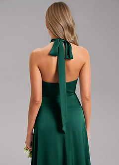 Azazie Tracie Bridesmaid Dresses Emerald A-Line Side Slit Stretch Satin Dress image7