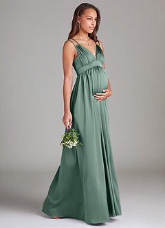 Azazie Emree Maternity Bridesmaid Dresses A-Line Stretch Satin Floor-Length Dress with Pockets image4