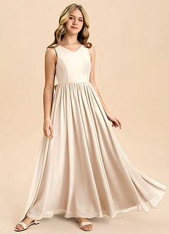 Azazie Hathaway Junior Robe Trapèze en Mousseline de soie Arc Albâtre Blanc image2