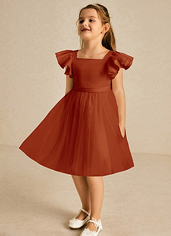 Azazie Kaeya Flower Girl Dresses Paprika A-Line Bow Tulle Dress image4