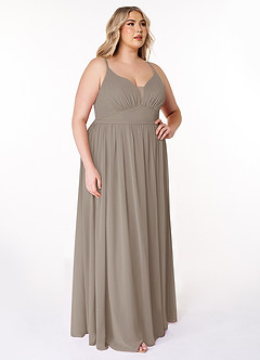 Azazie Rayna Bridesmaid Dresses Taupe A-Line V-Neck Pleated Chiffon Dress image10
