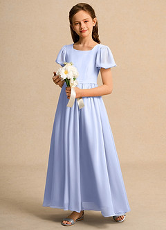 Azazie Lilia Junior Formal Jurken voor bloemenmeisjes A-Lijn Jurk van Chiffon met Mouwen Ijs image3