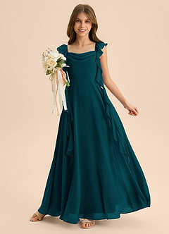 Azazie Carmin Junior Pine A-Line Ruched Chiffon Dress image5