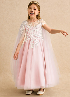 Azazie Dandelion Robe Demoiselle D'honneur Fillette Robe Princesse en Dentelle Rose Pâle image1