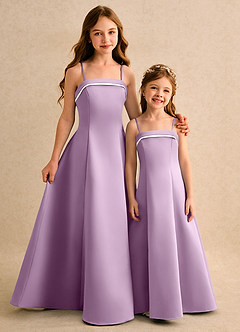 Azazie Izel Girls Formal Flower Girl Dresses Ivory Wisteria A-Line Pleated Matte Satin Dress image2