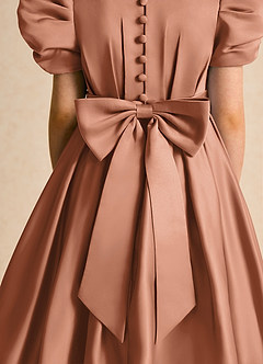 Azazie Miriam Flower Girl Dresses Bronzer Ball-Gown Pleated Matte Satin Dress image9