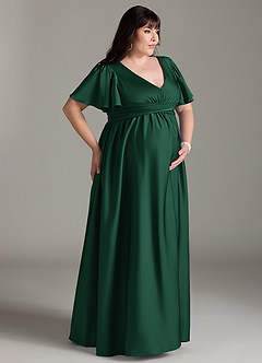 Azazie Verna Robes de demoiselle d'honneur de maternité Robe Trapèze Rayé Longueur ras du sol Satin extensible image12