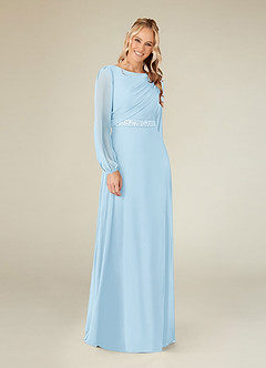 Azazie Priyanka Mother of the Bride Dresses Sky Blue A-Line Boatneck Pleated Chiffon Dress image1