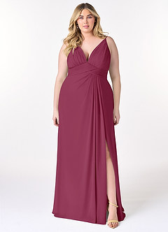 Azazie Maren Allure Bridesmaid Dresses Mulberry A-Line V-Neck Lace Chiffon Dress image6